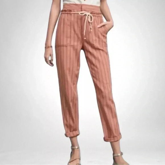 Anthropologie Seashore Beach Pants Linen + Cotton Terracotta Stripe SZ S - Picture 4 of 4